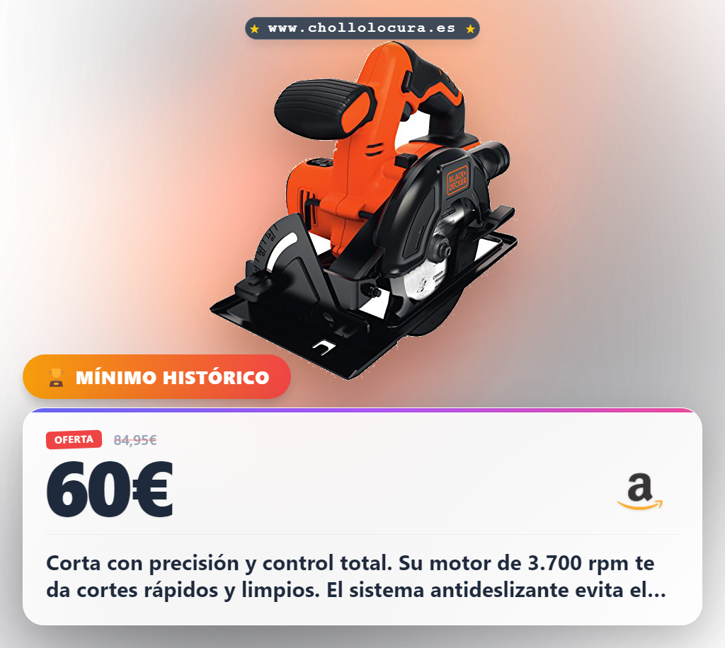 Descubre la sierra circular a batería BLACK+DECKER con motor de 3700 rpm y bisel de 45° a precio de chollo.