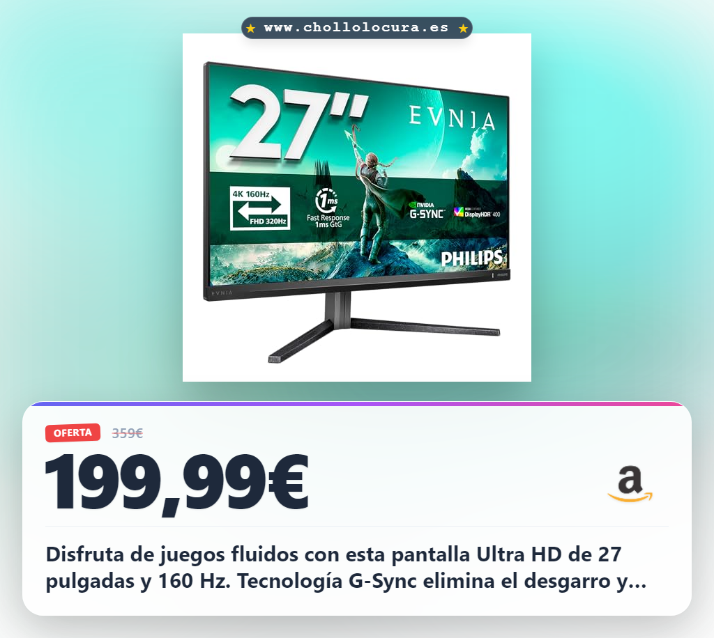 Consigue el monitor Philips Evnia 27M2N3800A Ultra HD 160Hz con G-Sync y HDR400 al mejor precio