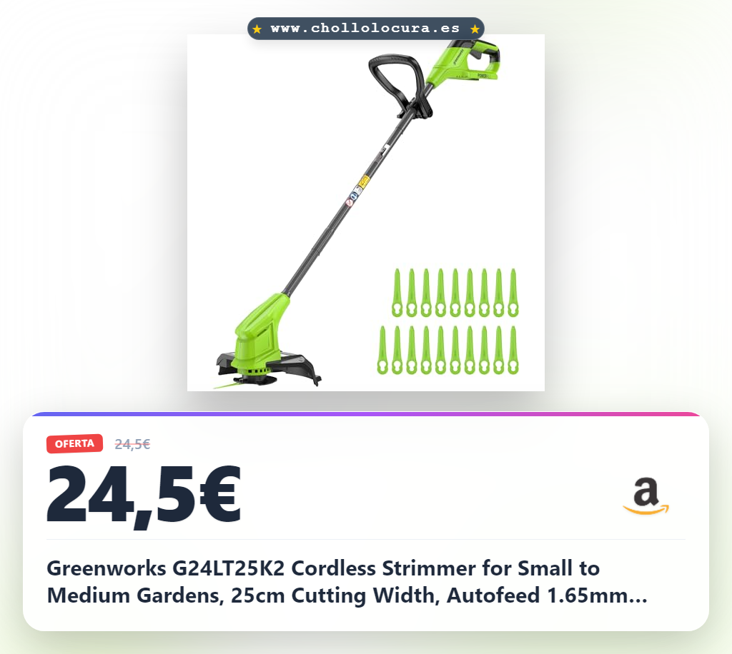 ¡Cortacésped ligero y compacto de Greenworks! 24V, 25cm, 3 años garantía