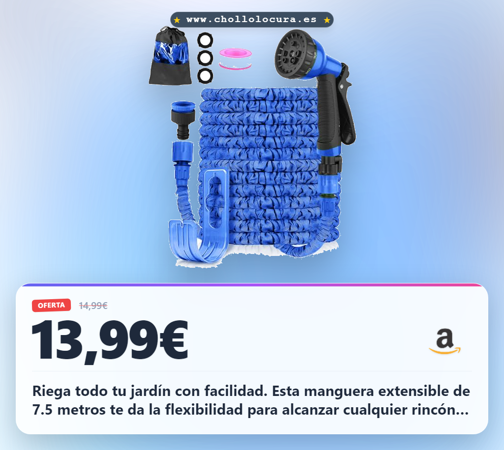 Aprovecha la manguera de jardín LINGKY extensible 7.5 metros con 8 funciones y conectores universales al mejor precio
