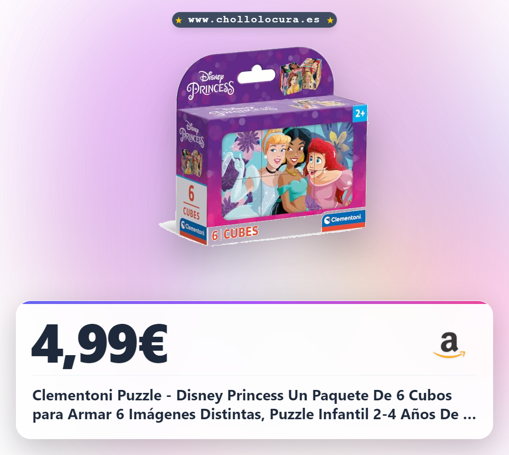 Clementoni Puzzle - Disney Princess Un Paquete De 6 Cubos para Armar 6 Imágenes Distintas, Puzzle Infantil 2-4 Años De 6 Piezas, 40660
