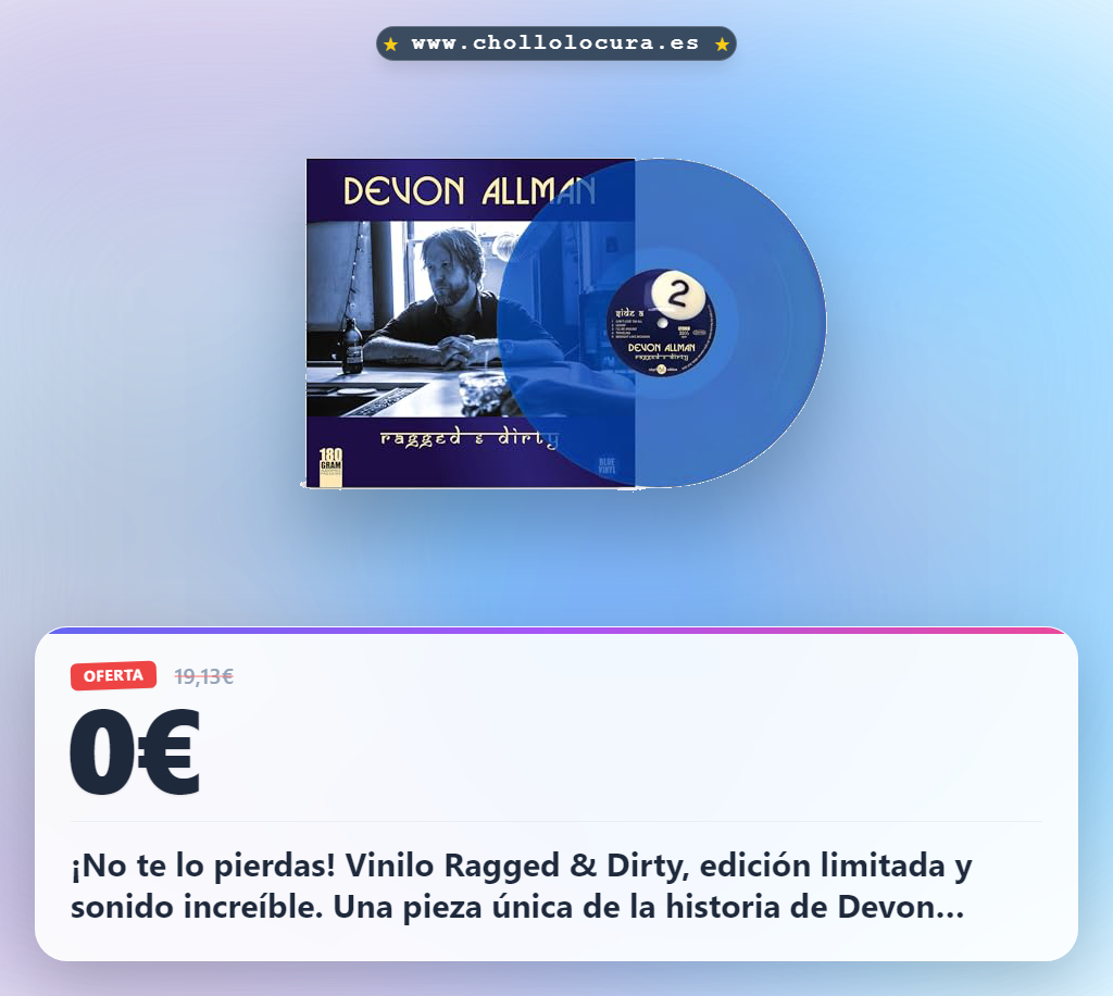 ¡No te lo pierdas! Vinilo Ragged & Dirty, edición limitada y sonido increíble. Una pieza única de la historia de Devon Allman. ¡Aprovecha este chollo antes de que se agote y llévate esta joya musical!
