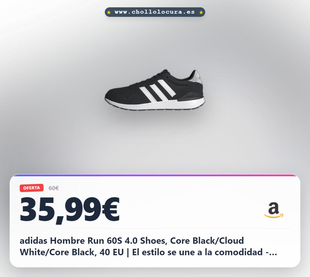 adidas Hombre Run 60S 4.0 Shoes, Core Black/Cloud White/Core Black, 40 EU | El estilo se une a la comodidad - adidas JR6622 - Zapatillas deportivas para hombre