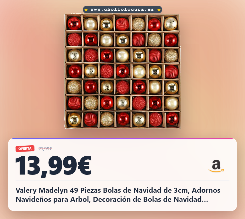 Valery Madelyn 49 Piezas Bolas de Navidad de 3cm, Adornos Navideños para Arbol, Decoración de Bolas de Navidad Inastillable Plástico de Rojo y Dorado, Regalos de Colgantes de Navidad (Lujo)