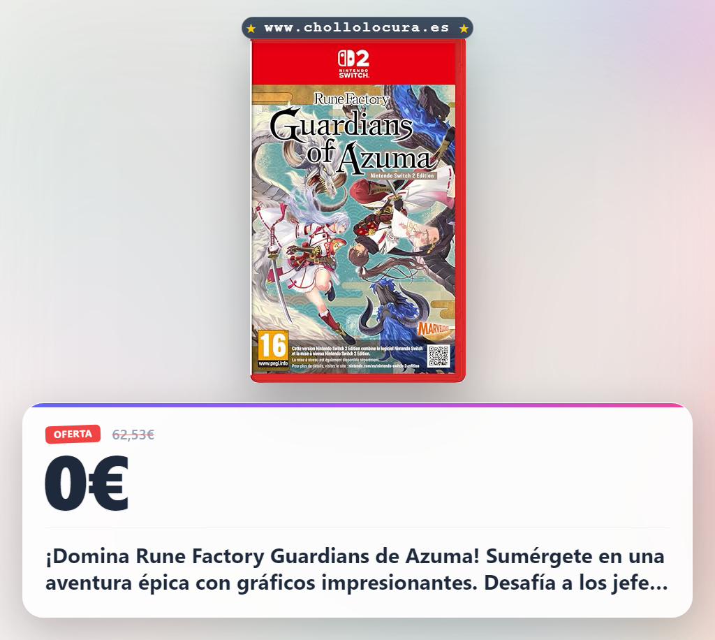 Aprovecha Rune Factory Guardians of Azuma para Nintendo Switch 2 al mejor precio de oferta histórica en oferta.