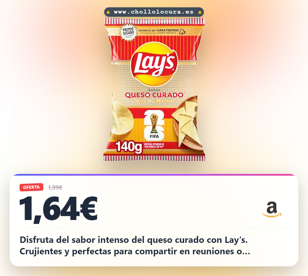 Aprovecha las Patatas fritas Lay's Queso Curado 140g para el mejor sabor y crujido en oferta