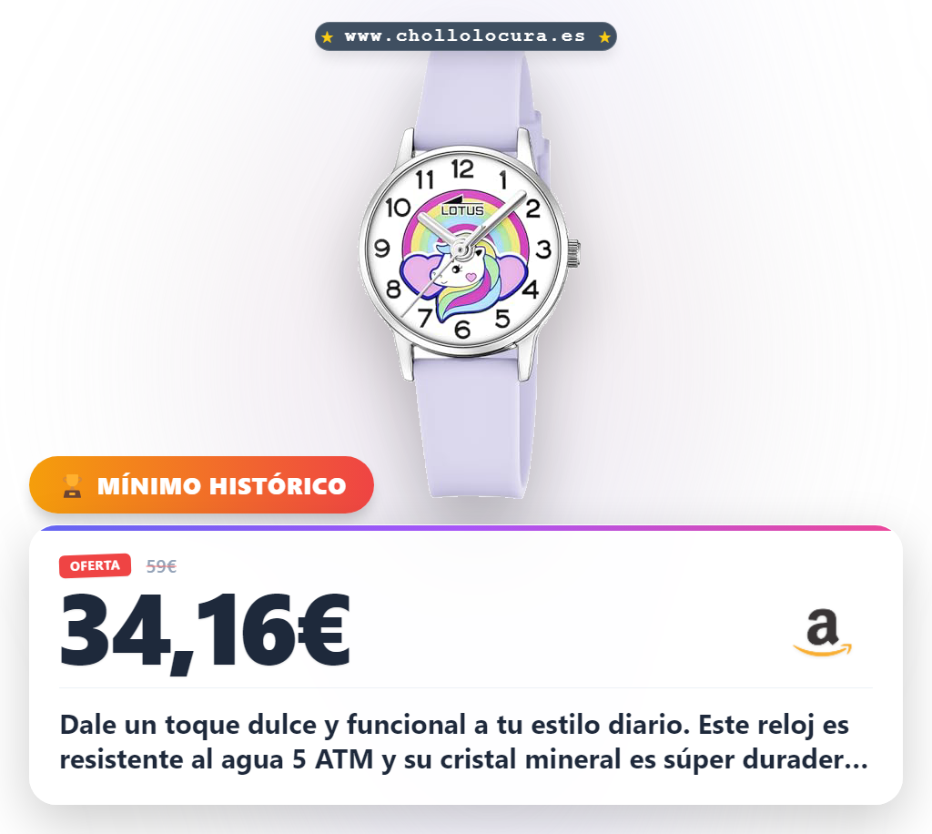 Consigue el reloj niña LOTUS analógico resistente al agua 5 ATM con correa de caucho y estilo dulce.