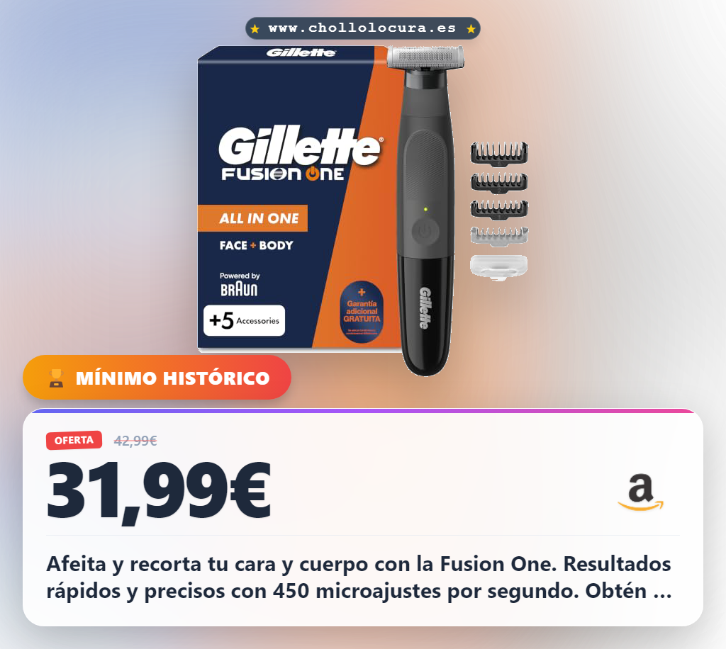 Aprovecha la afeitadora Gillette Fusion One para cara y cuerpo con 4 peines y resultados rápidos