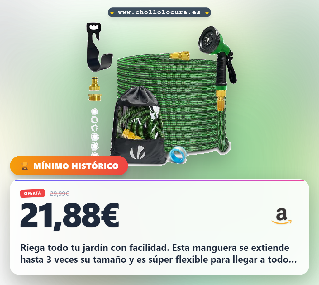 Consigue manguera jardín extensible 15m con rociadora 10 funciones y conectores de latón al mejor precio