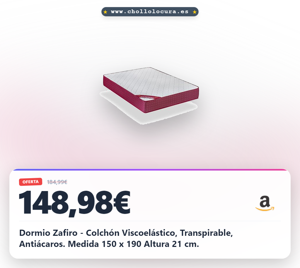 Dormio Zafiro - Colchón Viscoelástico, Transpirable, Antiácaros. Medida 150 x 190 Altura 21 cm.