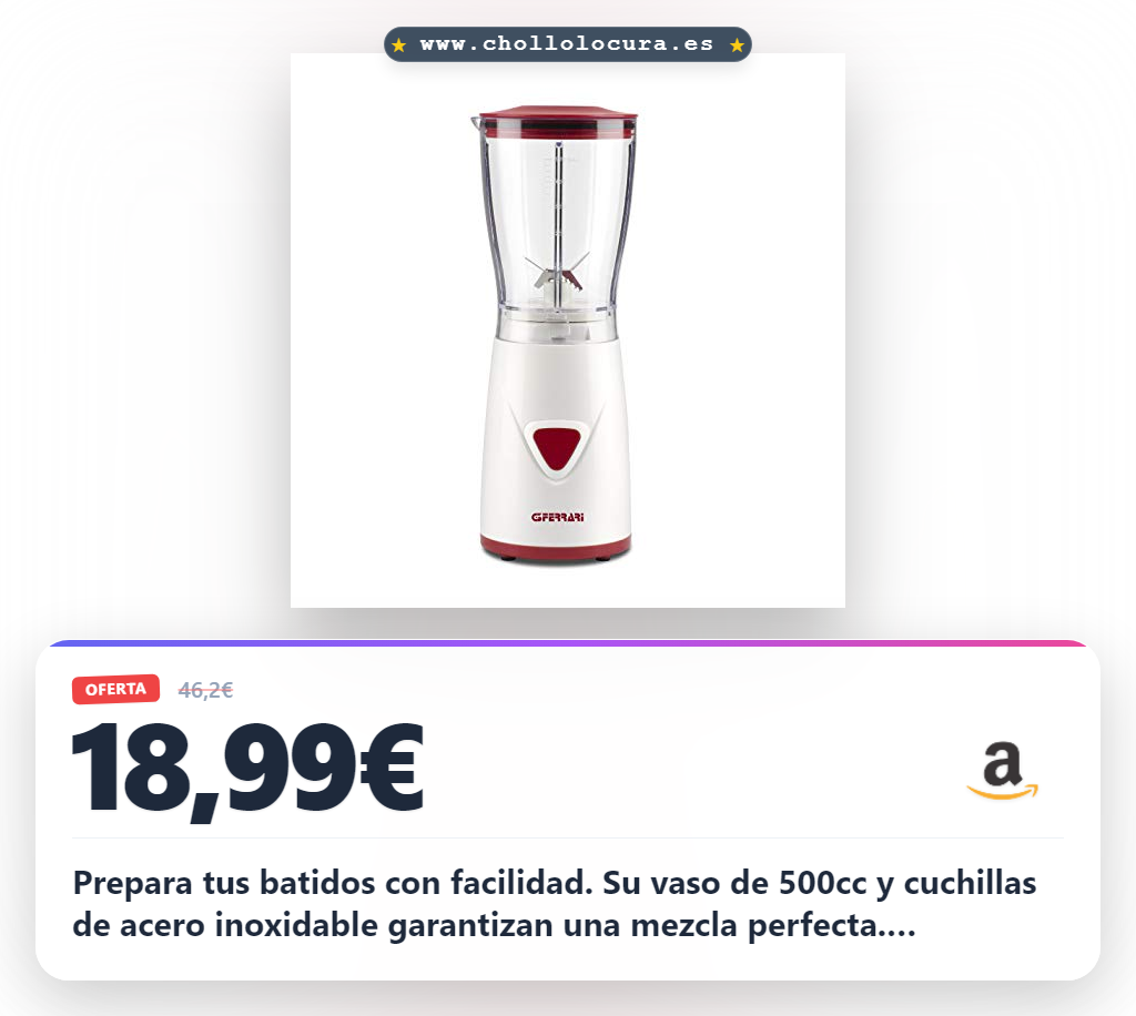Aprovecha la batidora de vaso G3 Ferrari G20073 con cuchillas de acero inoxidable y capacidad de 500cc en oferta