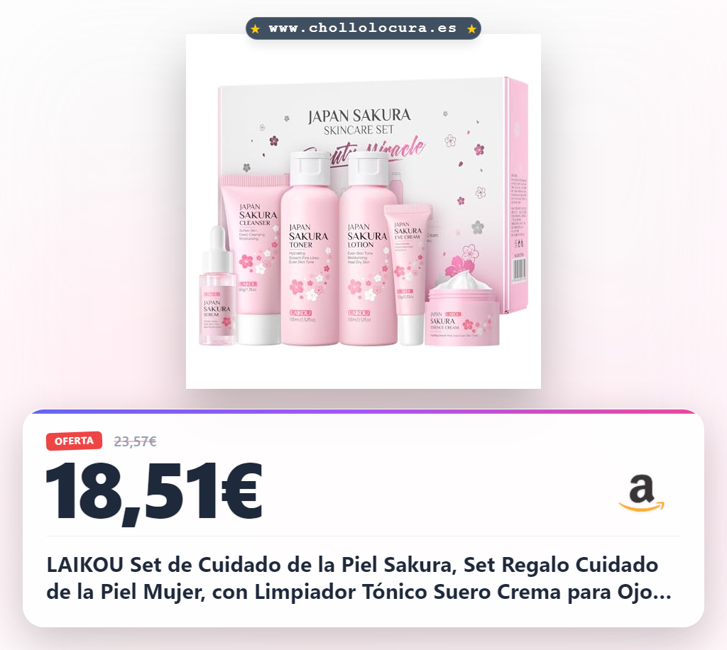 LAIKOU Set de Cuidado de la Piel Sakura, Set Regalo Cuidado de la Piel Mujer, con Limpiador Tónico Suero Crema para Ojos Crema Facial; 6 Piezas Kit Hidratante Facial Mujer para Adolescentes y Mujeres