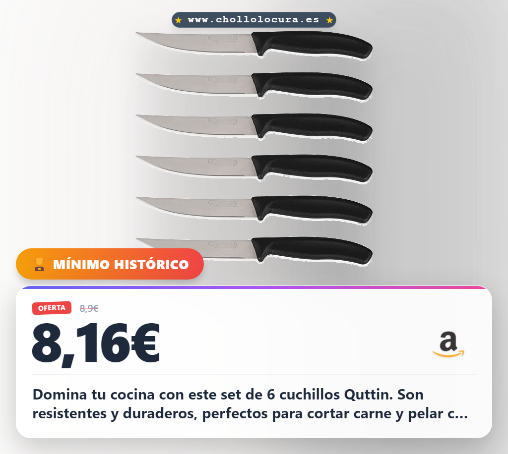 Compra este set de 6 cuchillos Quttin resistentes para carne y uso diario al mejor precio