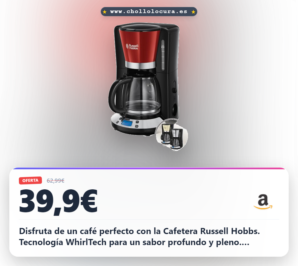 Aprovecha esta cafetera Russell Hobbs de goteo con tecnología WhirlTech y temporizador programable al mejor precio