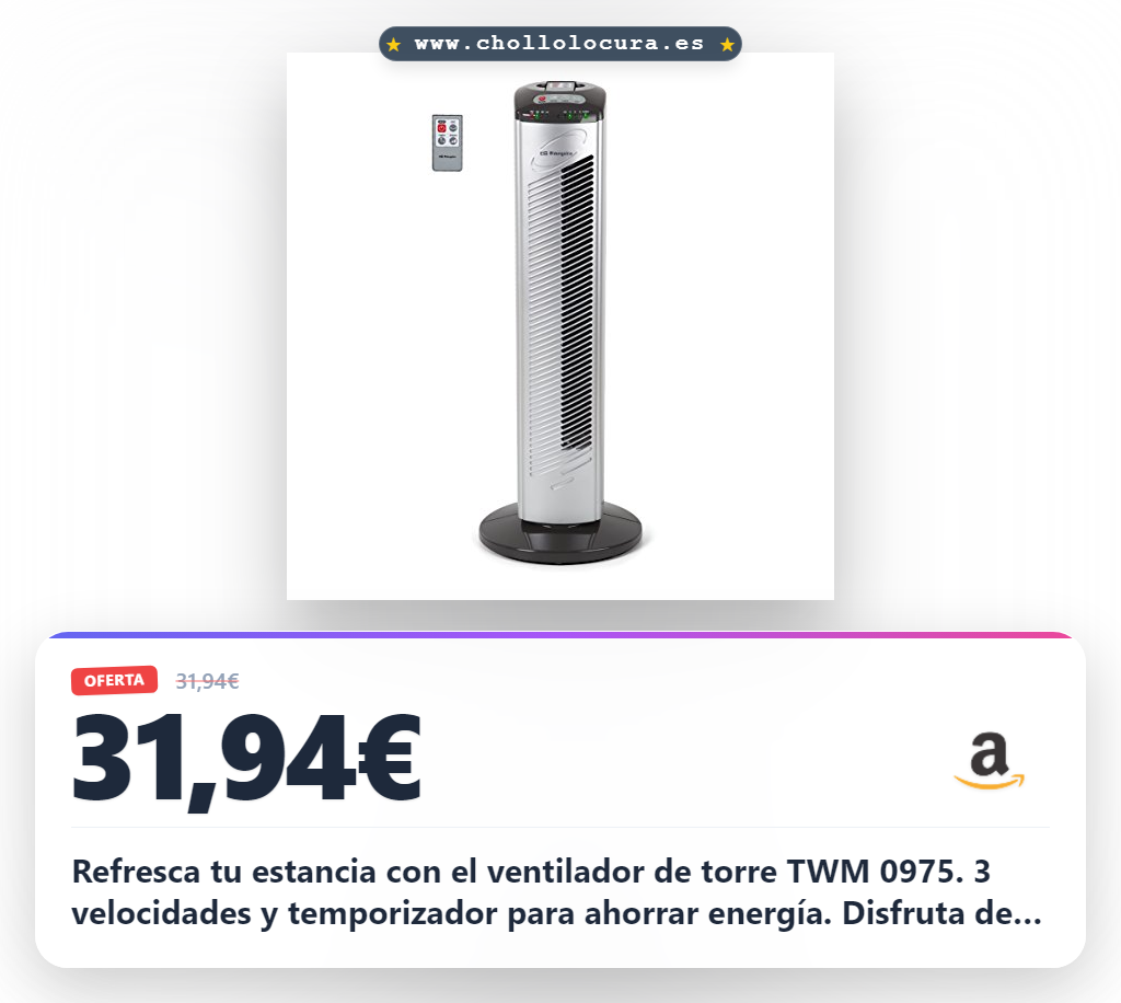 Aprovecha el ventilador de torre Orbegozo TWM 0975 con mando a distancia y temporizador en oferta