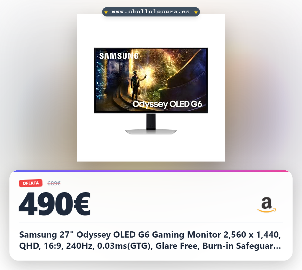 ¡Descubre el mejor! Samsung Odyssey OLED G6 Gaming Monitor 240Hz 0.03ms Glare Free y Safeguard+ para juegos sin interrupciones