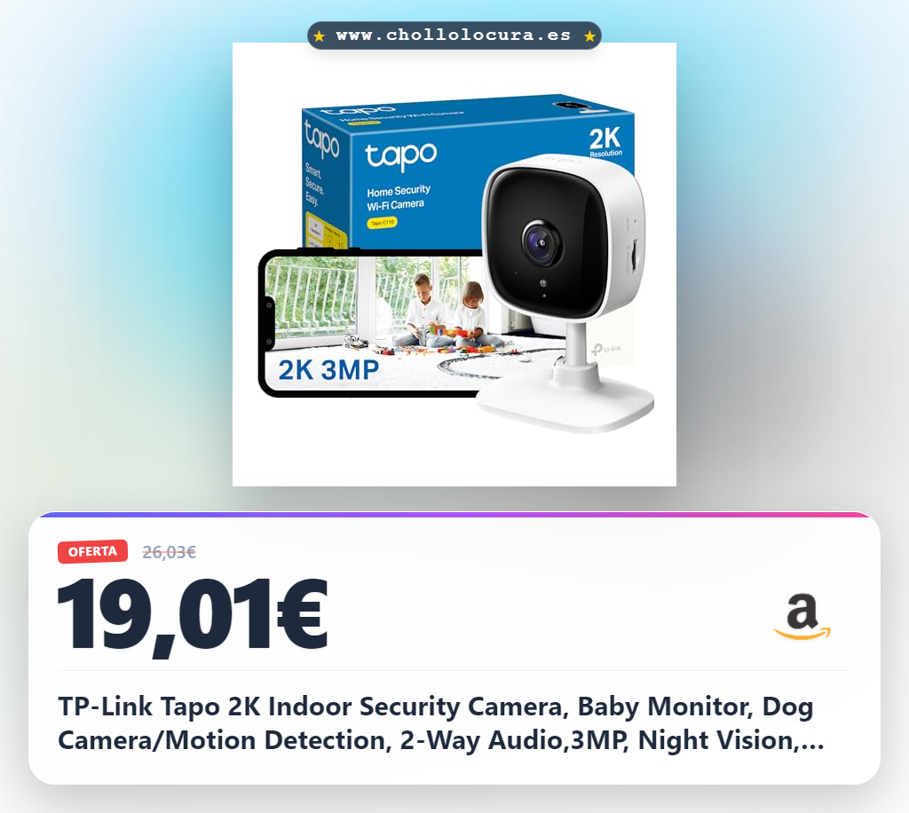 TP-Link Tapo 2K Indoor Security Camera, Baby Monitor, Dog Camera/Motion Detection, 2-Way Audio,3MP, Night Vision, Cloud &SD Card Storage, Works with Alexa & Google Home, No Hub Required (Tapo C110)