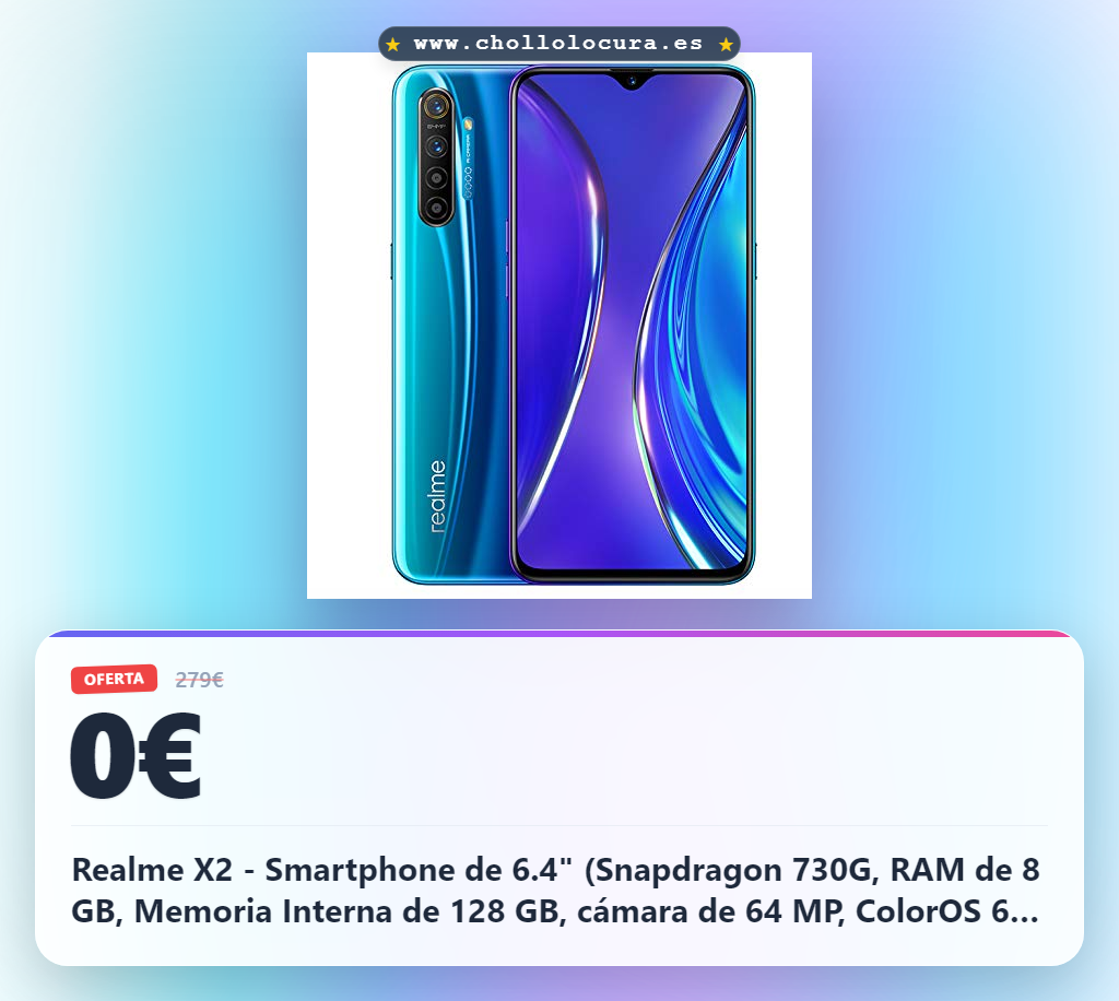 Realme X2 - Smartphone de 6.4" (Snapdragon 730G, RAM de 8 GB, Memoria Interna de 128 GB, cámara de 64 MP, ColorOS 6), color Azul [Versión española]