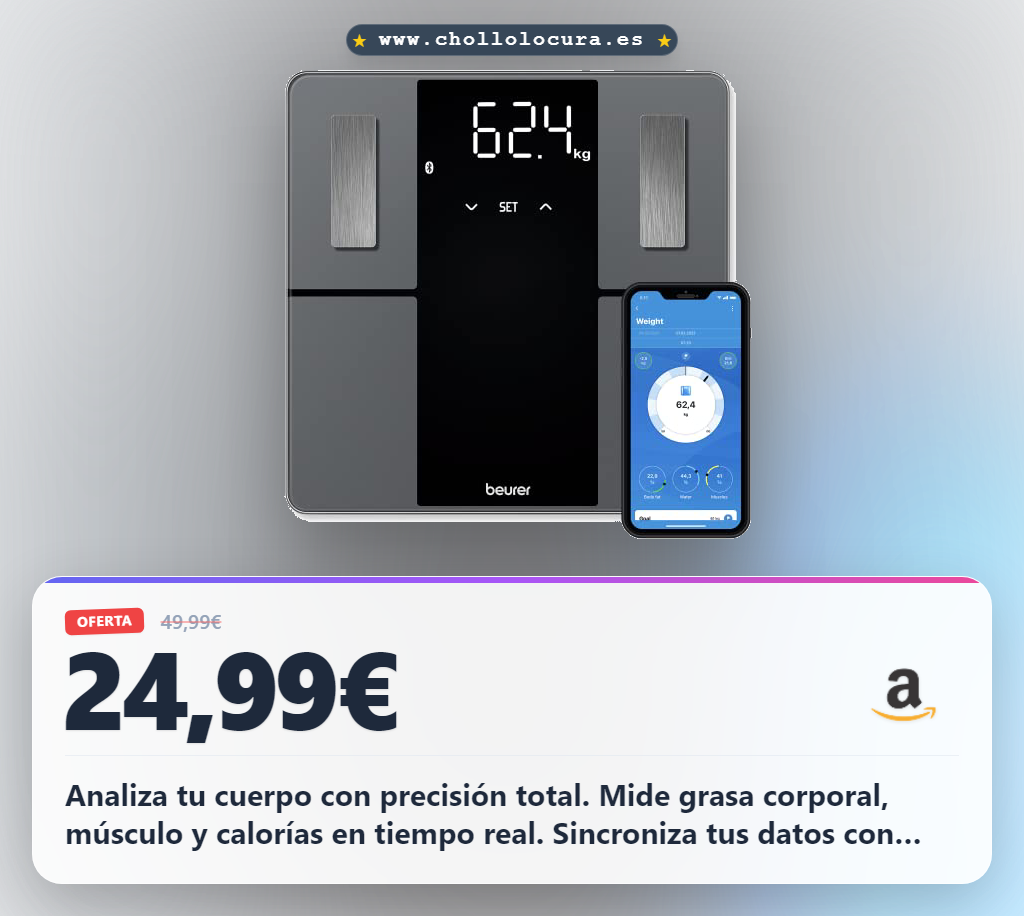 Aprovecha la báscula de baño digital Beurer BF 500 con análisis corporal y Bluetooth en oferta histórica