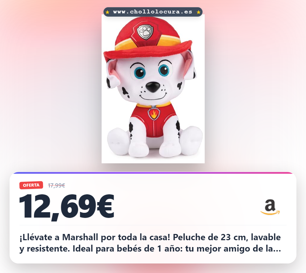 Paw Patrol GUND Patrulla Canina - Peluche Marshall 23CM Peluche Patrulla Canina Marshall de 23 cm - 6058445 - Juguetes bebés 1 año +