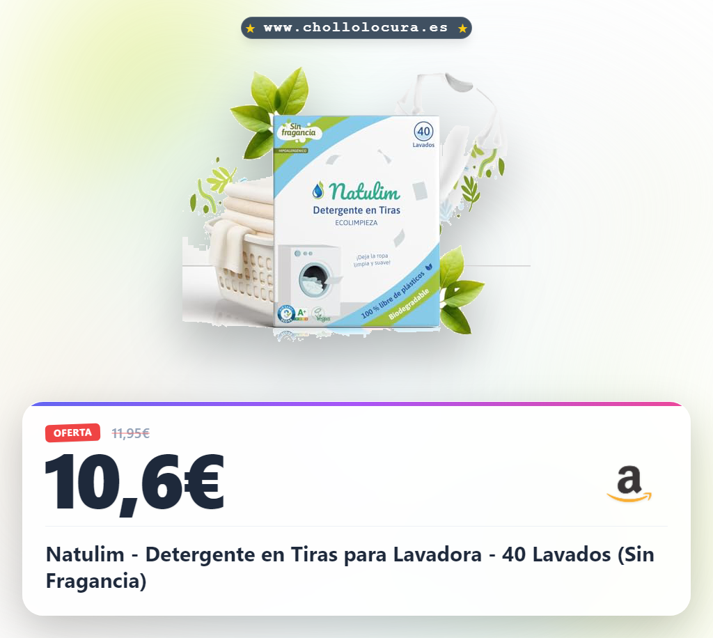 Natulim - Detergente en Tiras para Lavadora - 40 Lavados (Sin Fragancia)