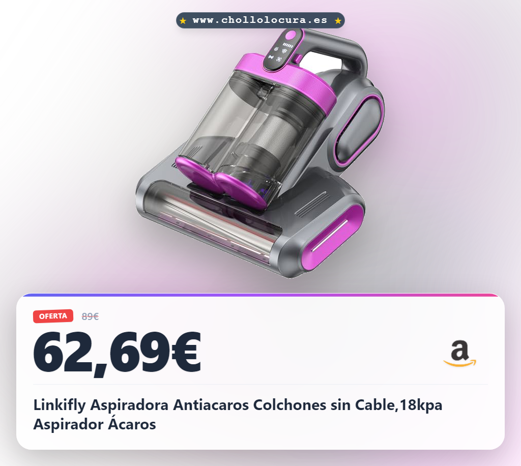 Linkifly Aspiradora Antiacaros Colchones sin Cable,18kpa Aspirador Ácaros