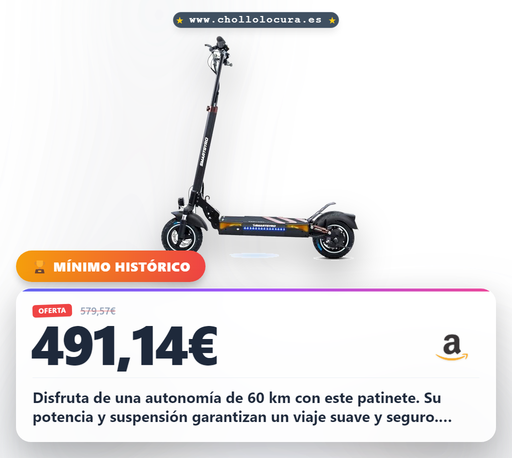 Aprovecha este patinete eléctrico smartGyro Speedway Pro homologado por la DGT con 60km de autonomía en oferta histórica