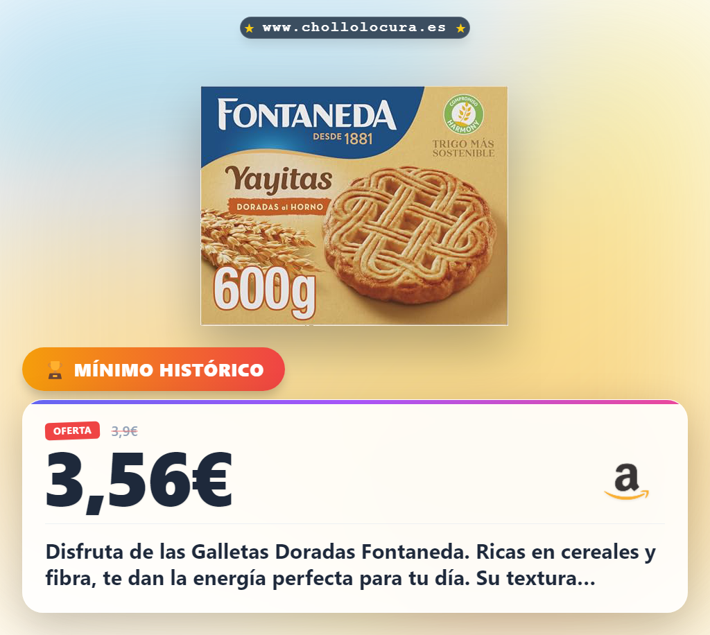 Aprovecha las Fontaneda Yayitas Galletas Doradas al Horno, con alto contenido de cereales y fibra al mejor precio del año al máximo.