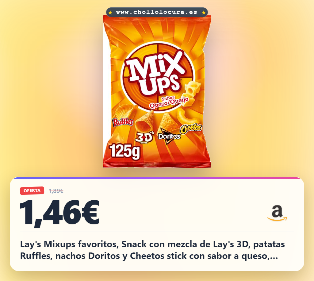 Lay's Mixups favoritos, Snack con mezcla de Lay's 3D, patatas Ruffles, nachos Doritos y Cheetos stick con sabor a queso, Producto de Aperitivo,bolsa individual, 125 gramos