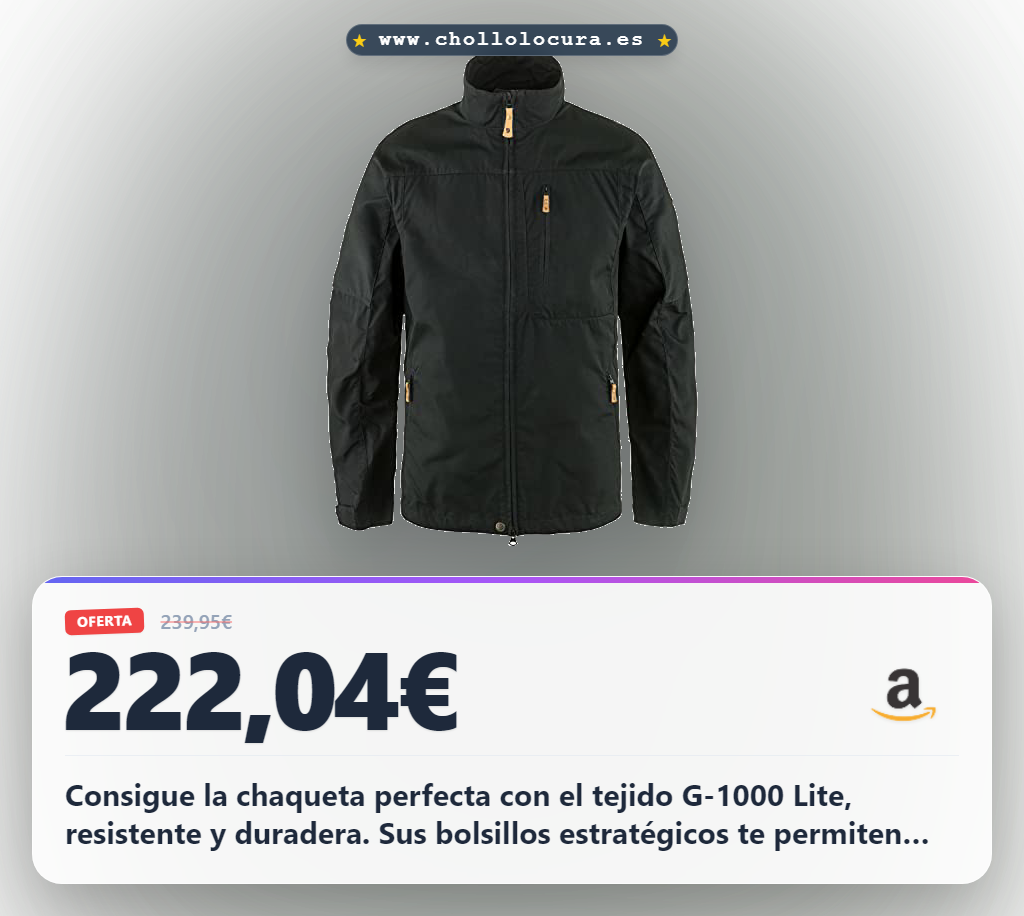 Adquiere chaqueta Fjallraven Övik Stencollar Hombre negra G-1000 Lite. Con doble cremallera y bolsillos.