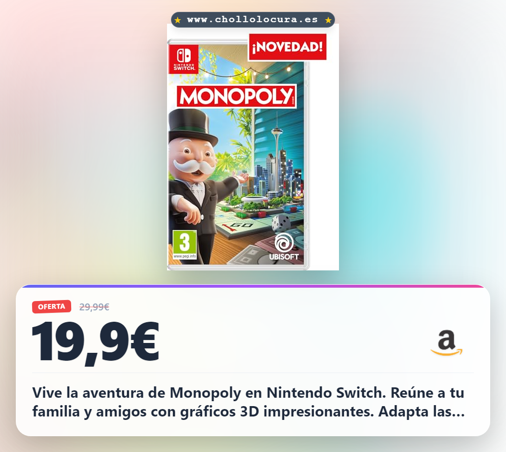 Aprovecha Monopoly en Nintendo Switch con gráficos 3D y multijugador online al mejor precio de la temporada