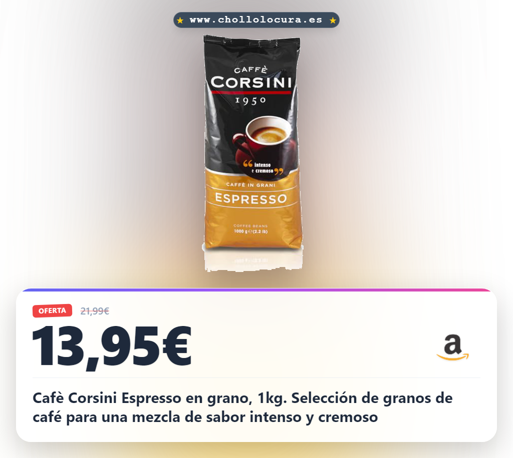 Cafè Corsini Espresso en grano, 1kg. Selección de granos de café para una mezcla de sabor intenso y cremoso