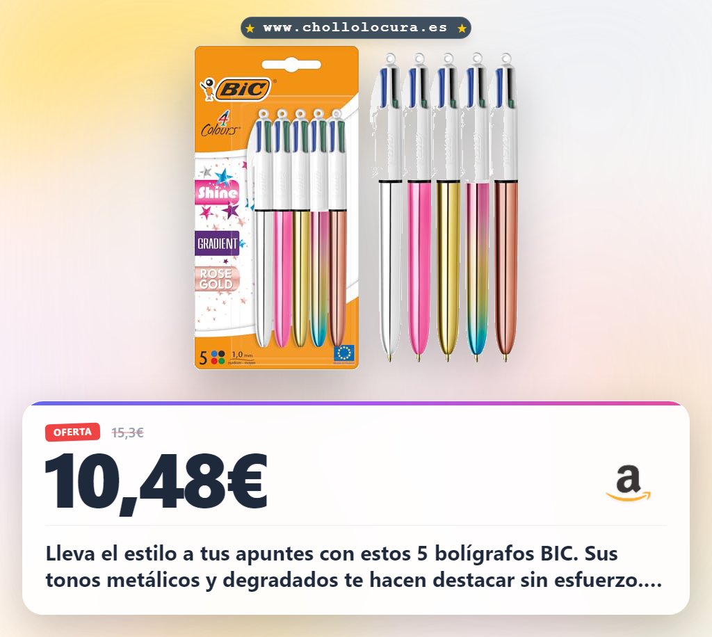 Consigue el pack de 5 bolígrafos BIC 4 colores brillantes y degradados con punta 1,0 mm al mejor precio