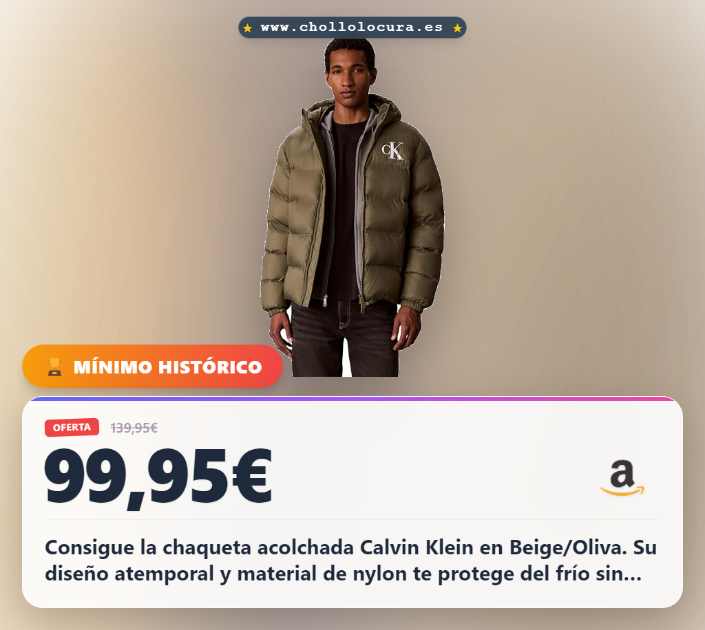 Adquiere la chaqueta acolchada Calvin Klein M Beige/Oliva, el estilo atemporal al mejor precio de chollo.
