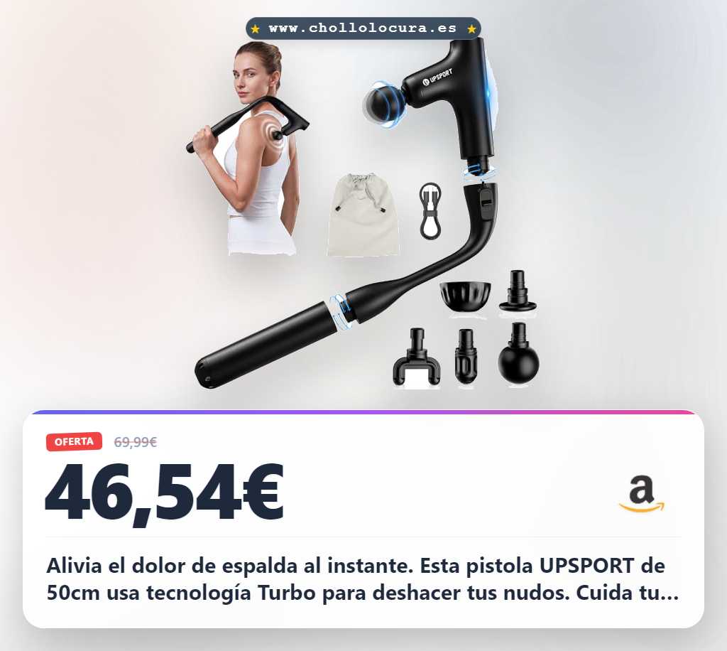 Consigue la pistola de masaje UPSPORT de 50cm con tecnología Turbo y 4 velocidades al mejor precio