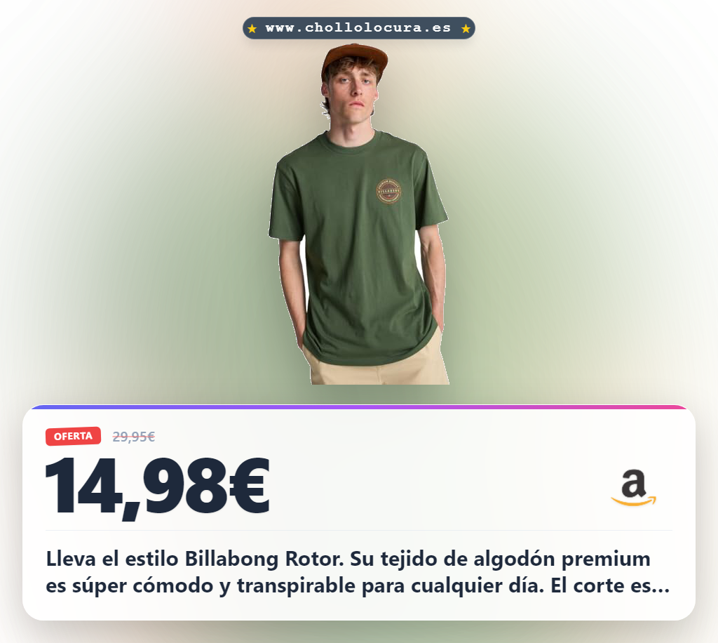 Aprovecha esta camiseta BILLABONG Rotor verde de algodón premium con serigrafía en oferta histórica para hombre
