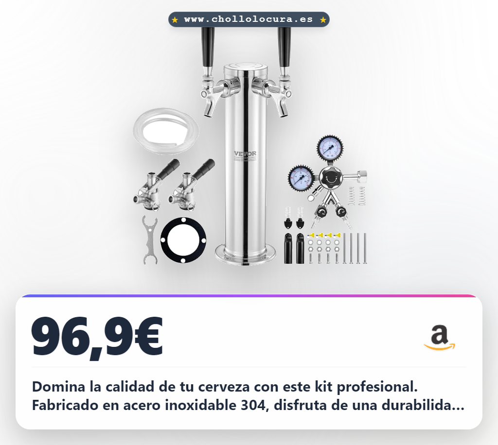 Aprovecha este kit de torre de cerveza de doble grifo de acero inoxidable con regulador W21.8 al mejor precio