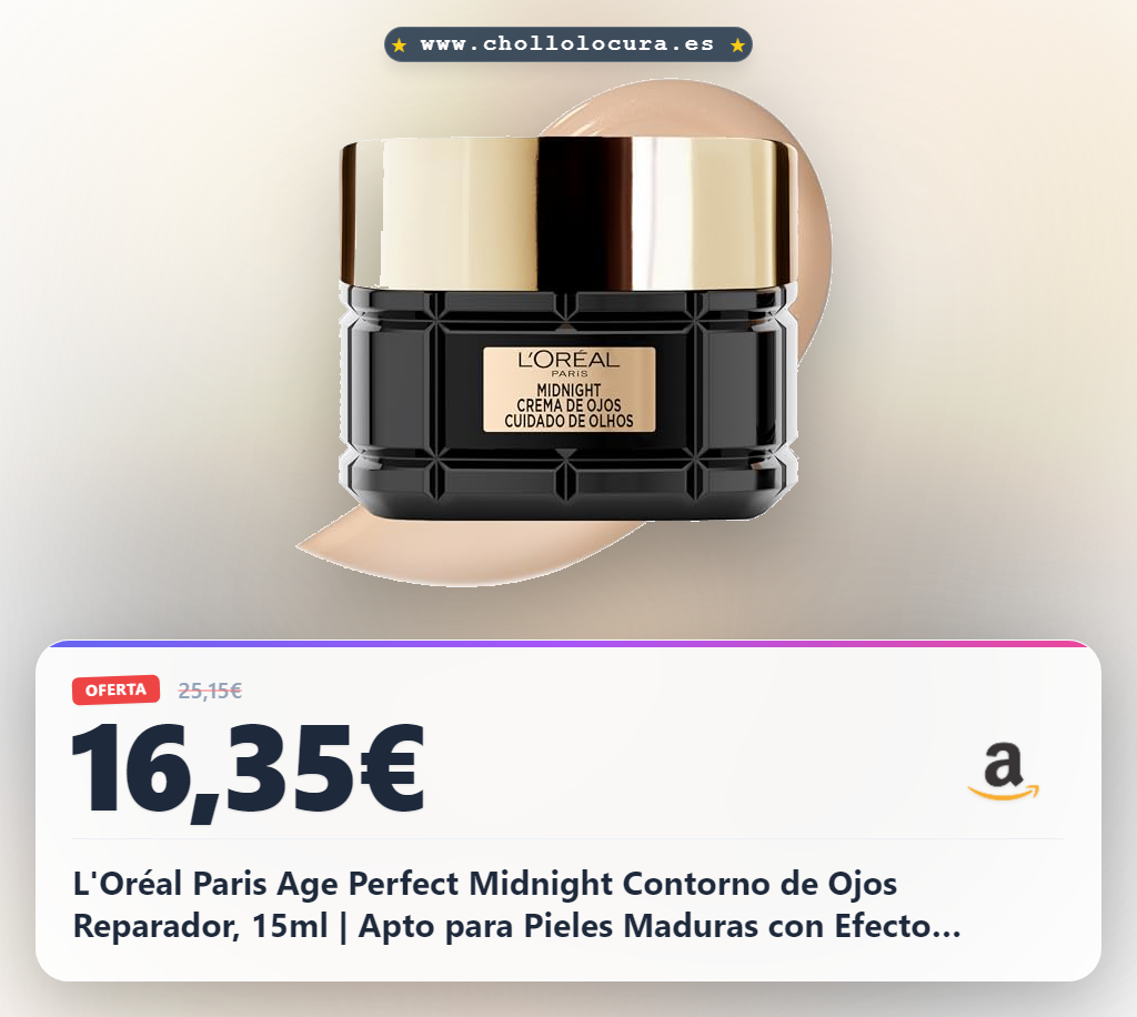 L'Oréal Paris Age Perfect Midnight Contorno de Ojos Reparador, 15ml | Apto para Pieles Maduras con Efecto Reparador Nocturno que Ayuda a Reducir los Signos de la Edad, Age Perfect