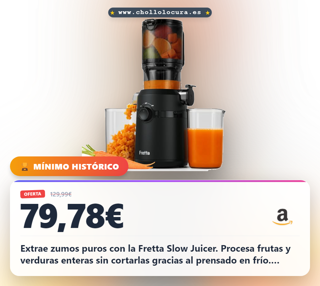 Aprovecha la prensa en frío Fretta 200W para zumos y verduras sin BPA al mejor precio de oferta