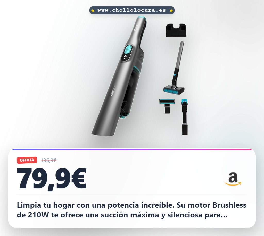 Consigue la aspiradora de mano Cecotec 2100 Twice con motor digital Brushless y accesorios a precio de chollo