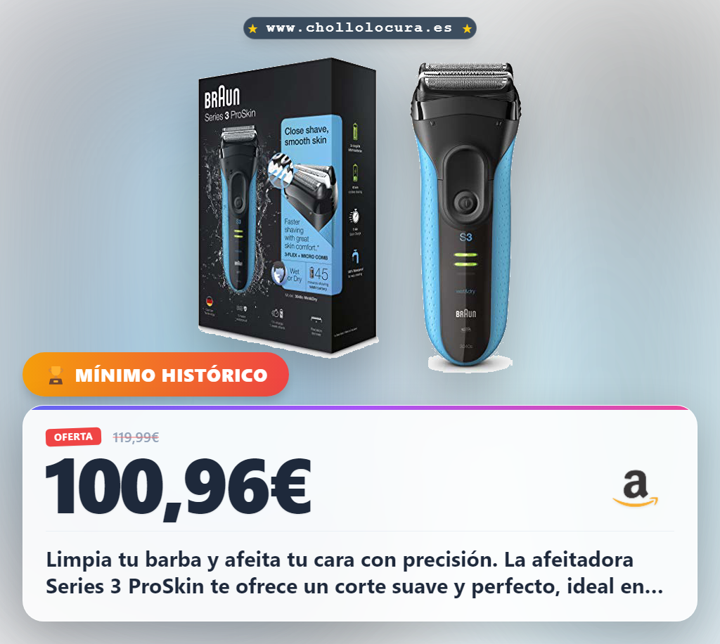 Llévate la afeitadora Braun Series 3 ProSkin Wet&Dry inalámbrica para hombre a precio de chollo