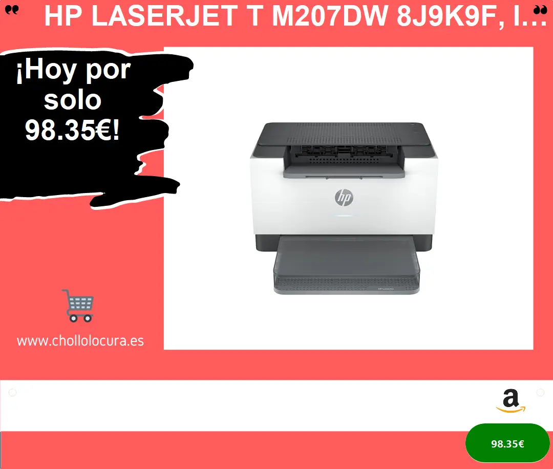HP LaserJet t M207dw 8J9K9F, Impresora Láser A4 Monocromo - Impresión a Doble Cara Automática (28ppm, Wi-Fi, Ethernet, USB 2.0, Procesador 500MHz, Memoria 64MB) Blanca y Gris