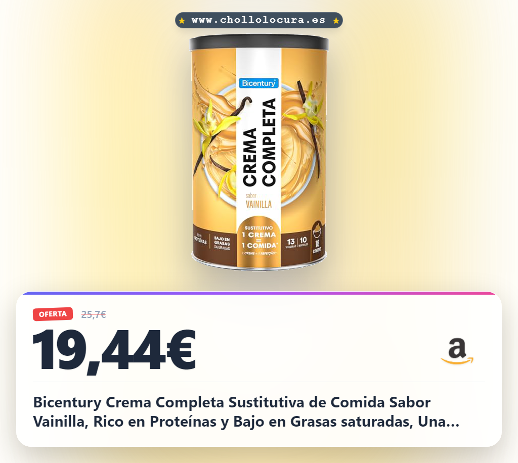 Bicentury Crema Completa Sustitutiva de Comida Sabor Vainilla, Rico en Proteínas y Bajo en Grasas saturadas, Una crema equivale a una comida completa, 540 g, 18 raciones