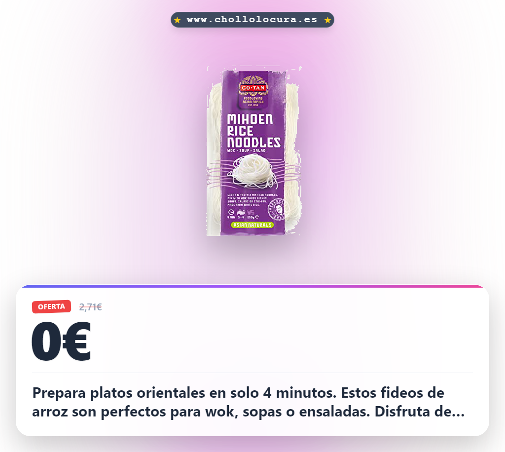Consigue los fideos de arroz Go-Tan finos para wok, ensaladas y sopas a precio de chollo