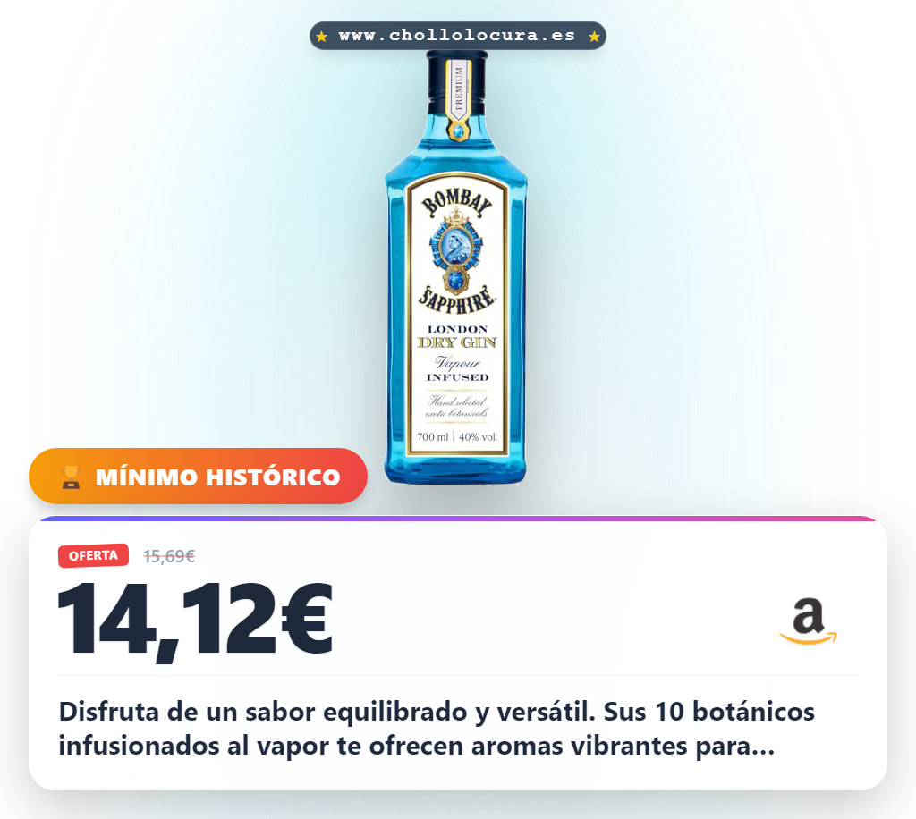 Aprovecha la ginebra Bombay Sapphire con 10 botánicos y producción sostenible al mejor precio para cocktails perfectos