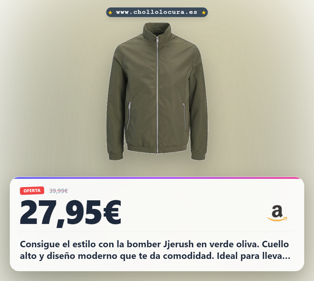 Aprovecha la chaqueta bomber JACK & JONES Jjerush Harrington Noos en verde oliva al mejor precio