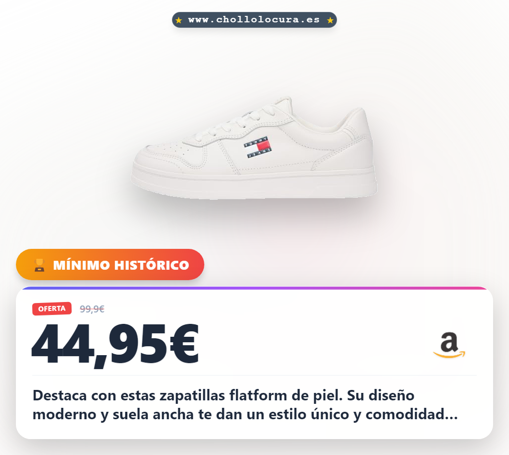 Aprovecha las zapatillas Tommy Jeans Flatform de piel blanca y diseño premium en oferta. Comodidad total para tu look diario.