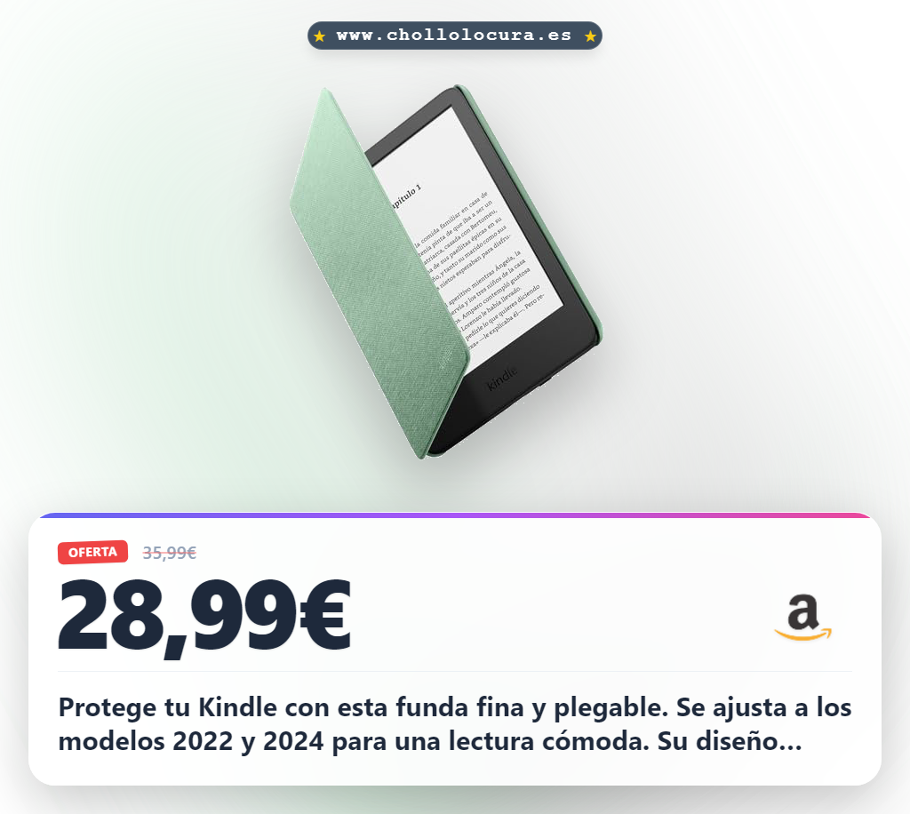 Protege tu Kindle con esta funda fina y plegable. Se ajusta a los modelos 2022 y 2024 para una lectura cómoda. Su diseño ligero te permite leer durante horas sin esfuerzo. Tela suave y resistente que protege la pantalla mientras disfrutas de la comodidad.