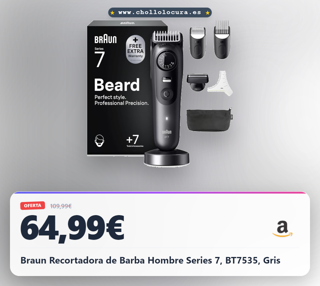 Braun Recortadora de Barba Hombre Series 7, BT7535, Gris