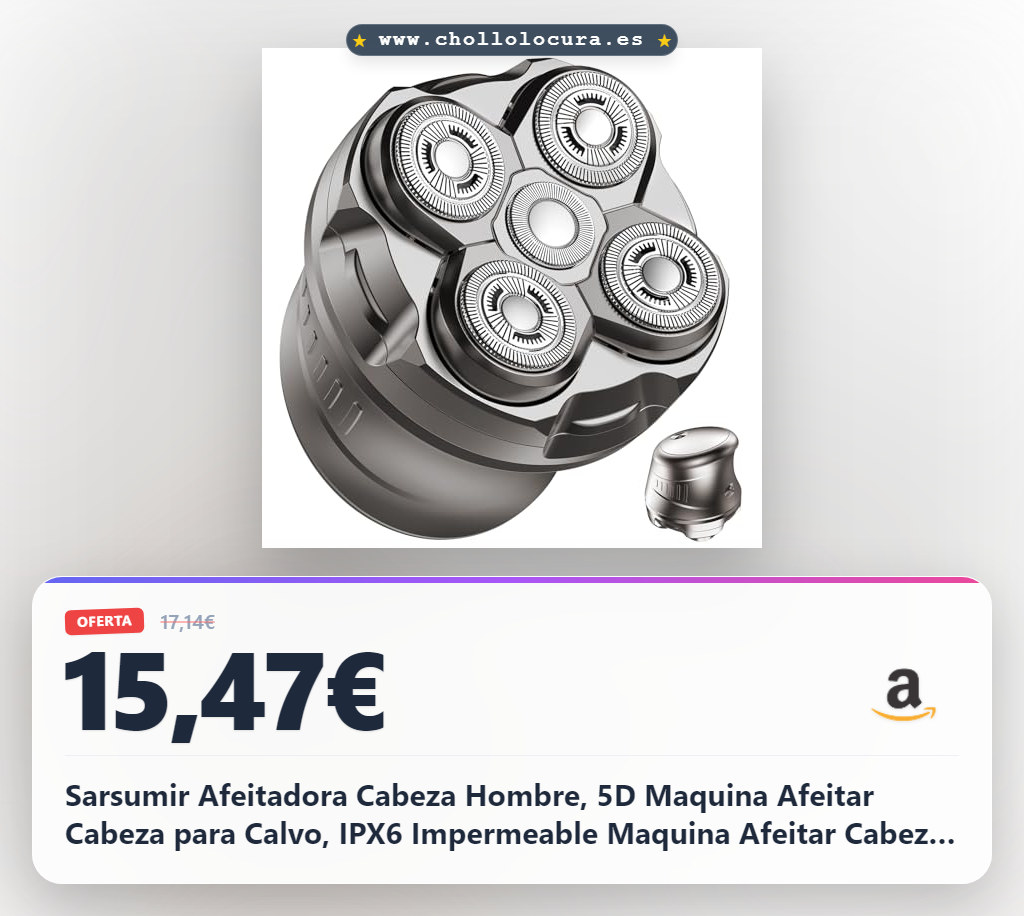 Sarsumir Afeitadora Cabeza Hombre, 5D Maquina Afeitar Cabeza para Calvo, IPX6 Impermeable Maquina Afeitar Cabeza con Pantalla LED, Afeitadora de Cabeza de litio USB-C, Plateado